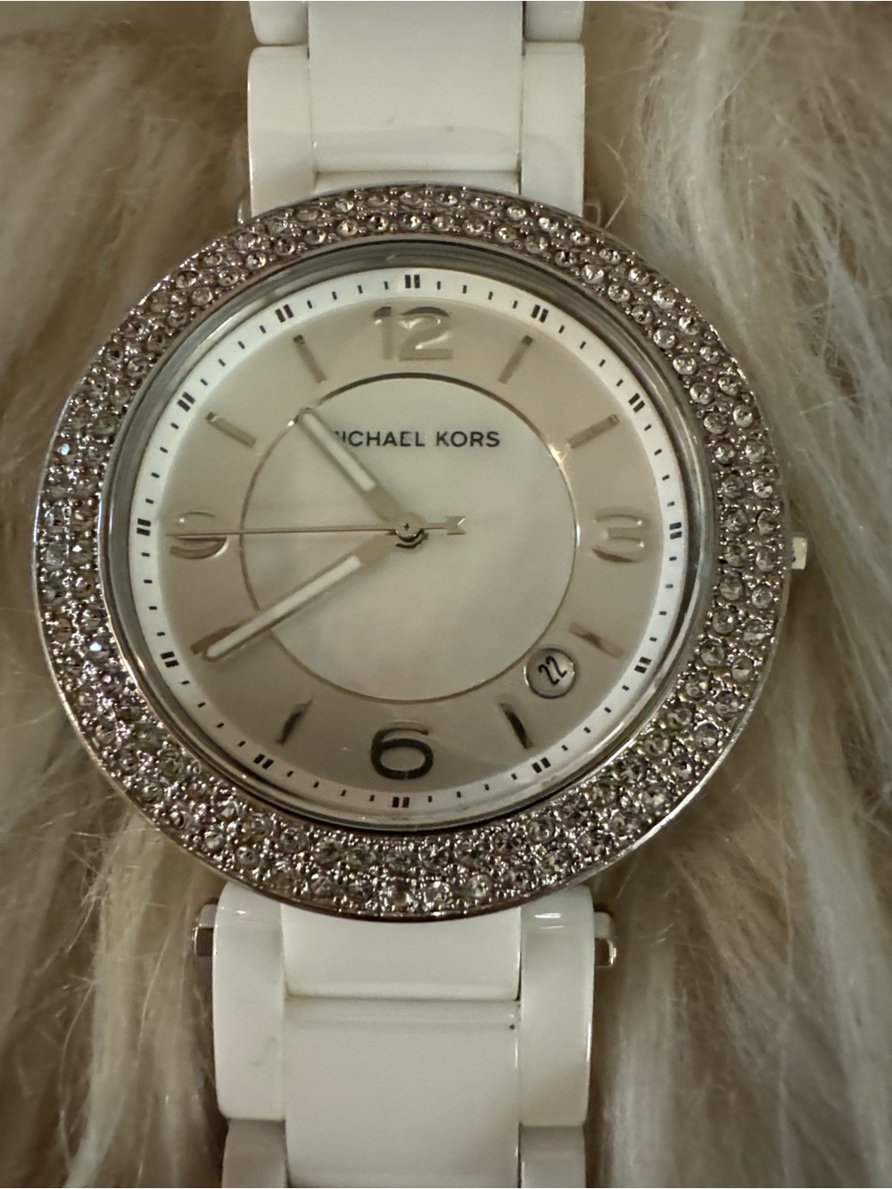Michael Kors White and Silver Crystal Bezel Women's Watch